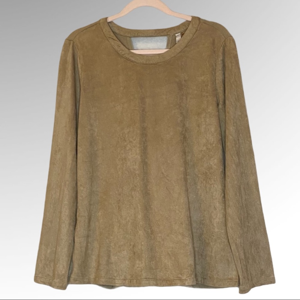 Miilla faux suede tan shirt with drape cutout back